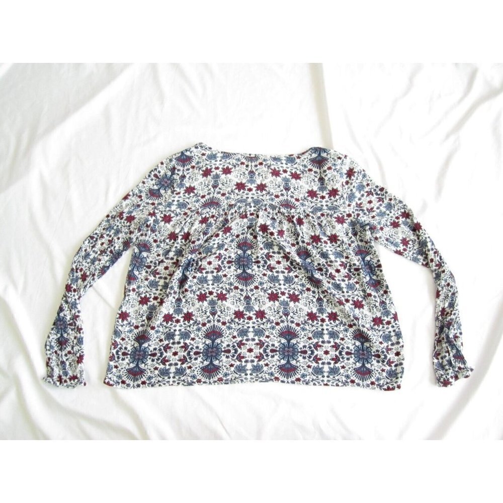 Cape Juby Sz M Floral Blouse‎ Top Red Blue Boho Peasant Style V-Neck Flowy (WB7) - Picture 8 of 8